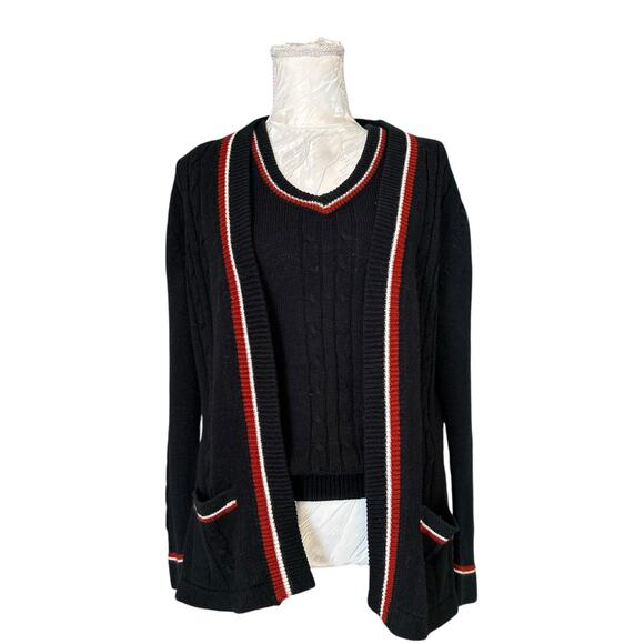 Vintage Sweaters - Vintage 50s/60s Cable Knit Sweater Vest Set Black Small